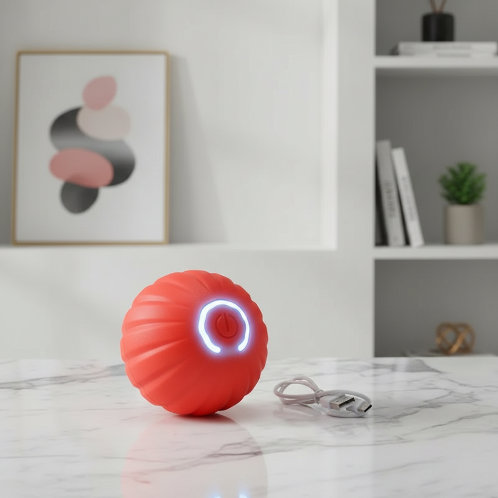 Czerwona piłka dla psa na eleganckim tle