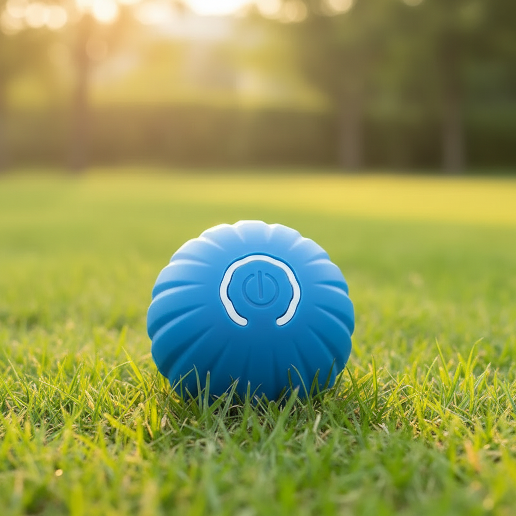 Niebieska piłka dla psa na atrakcyjnym tle