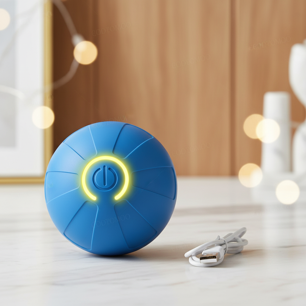 Niebieska piłka dla psa na eleganckim tle