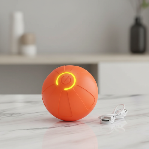 Pomarańczowa piłka dla psa na eleganckim tle